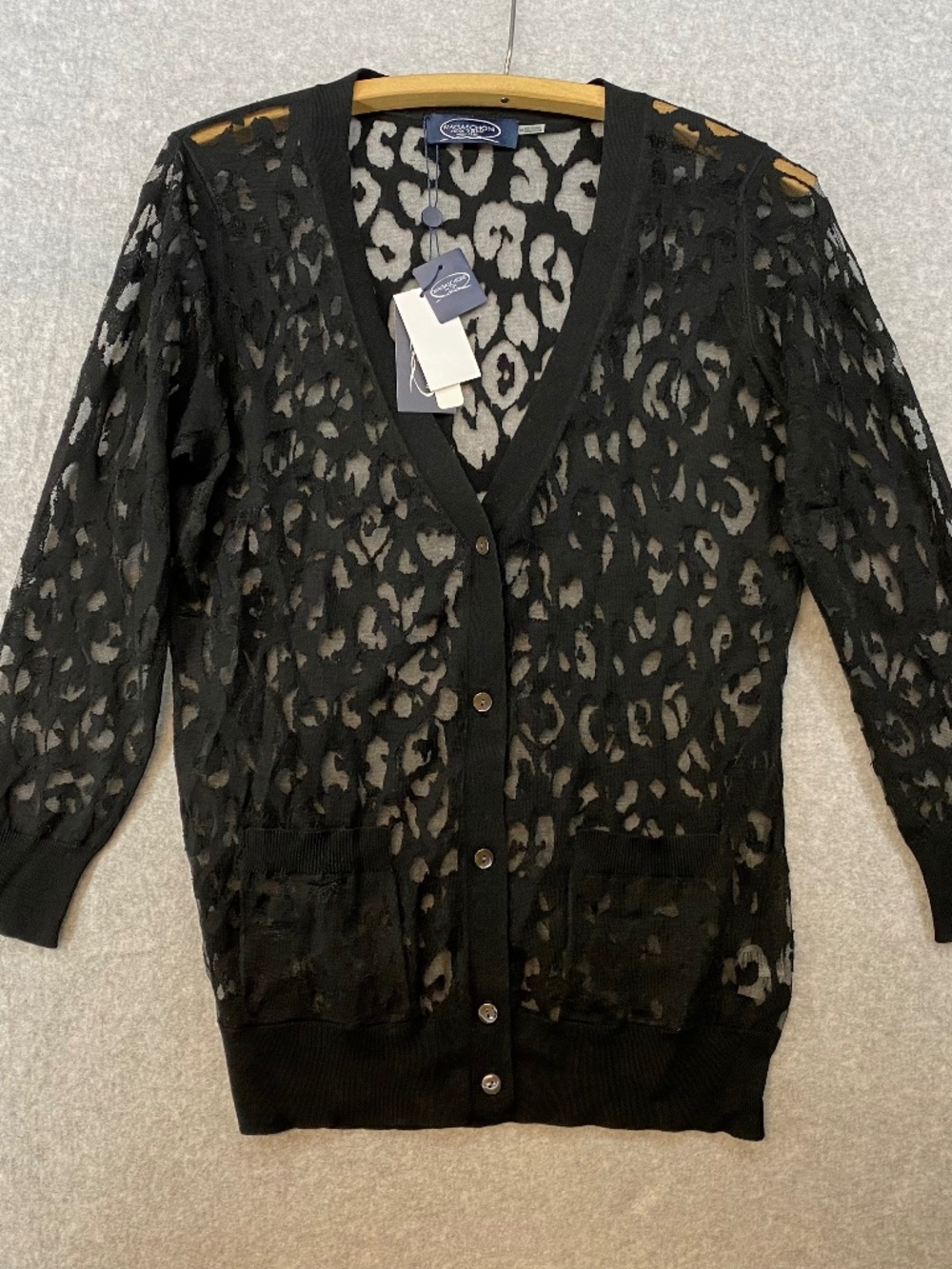 NEW! Magaschoni Size M • Black Silk Cashmere Blend Burnout Cheetah Cardigan